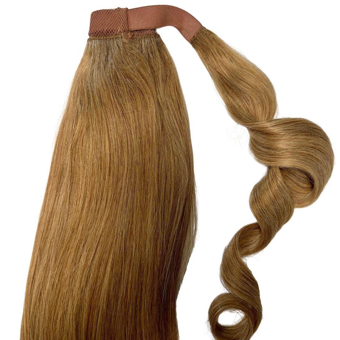 Side view showing length of Honey Blonde Ponytail Extension HookedOnBundles Virgin Hair