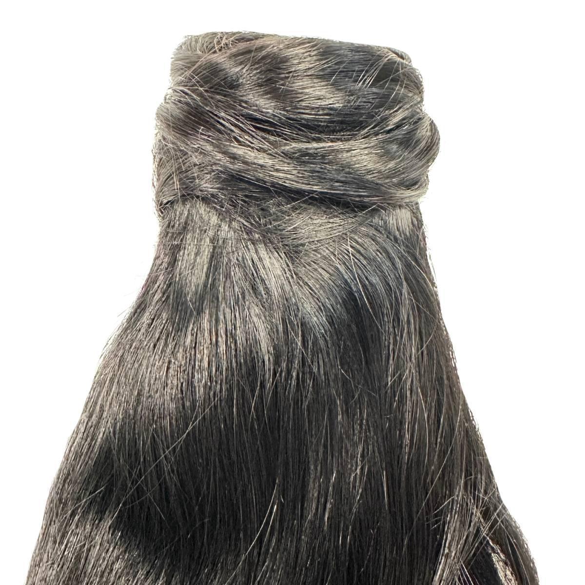 Close-up of 20" Jet Black silky hair texture and color HookedOnBundles Virgin Hair