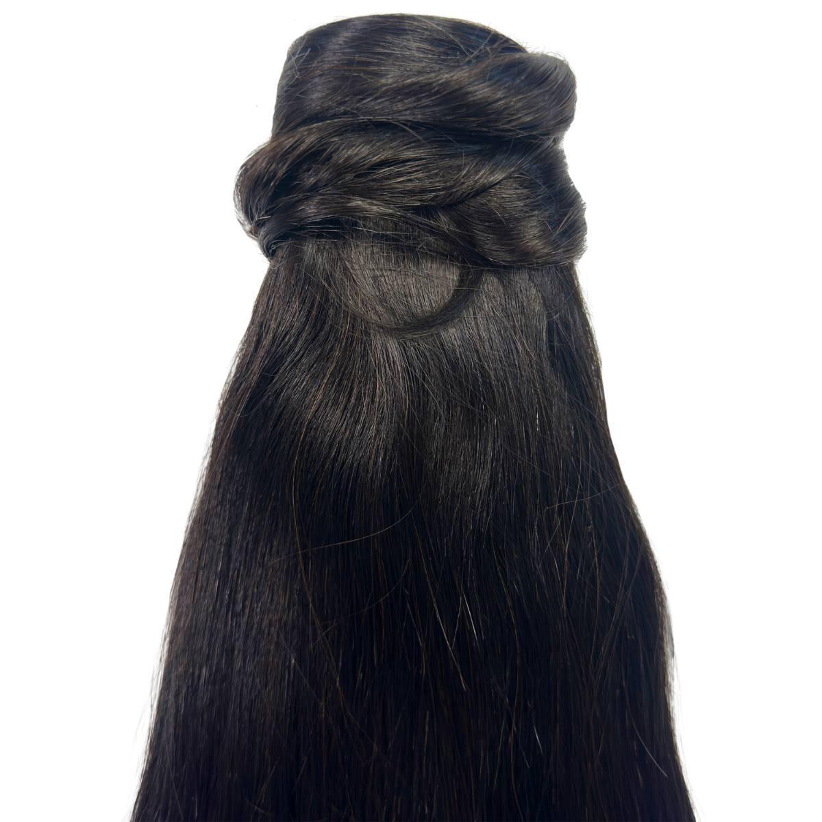 Close-up of 20" Natural Black silky hair texture and color HookedOnBundles Virgin Hair
