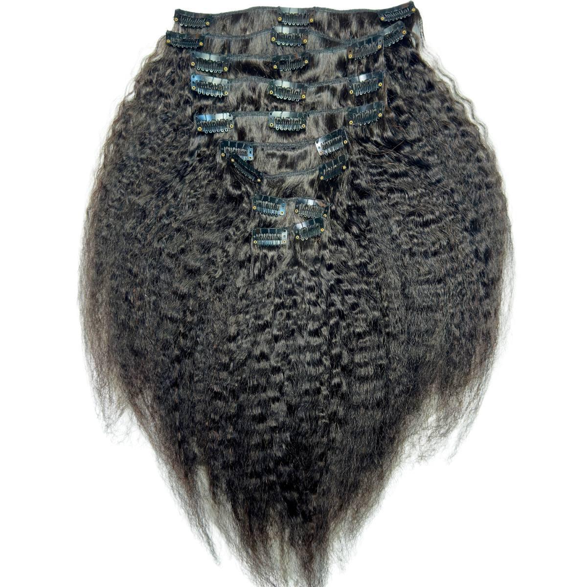 Kinky Straight Clip-In 100% Human Hair Extensions HookedOnBundles Virgin Hair