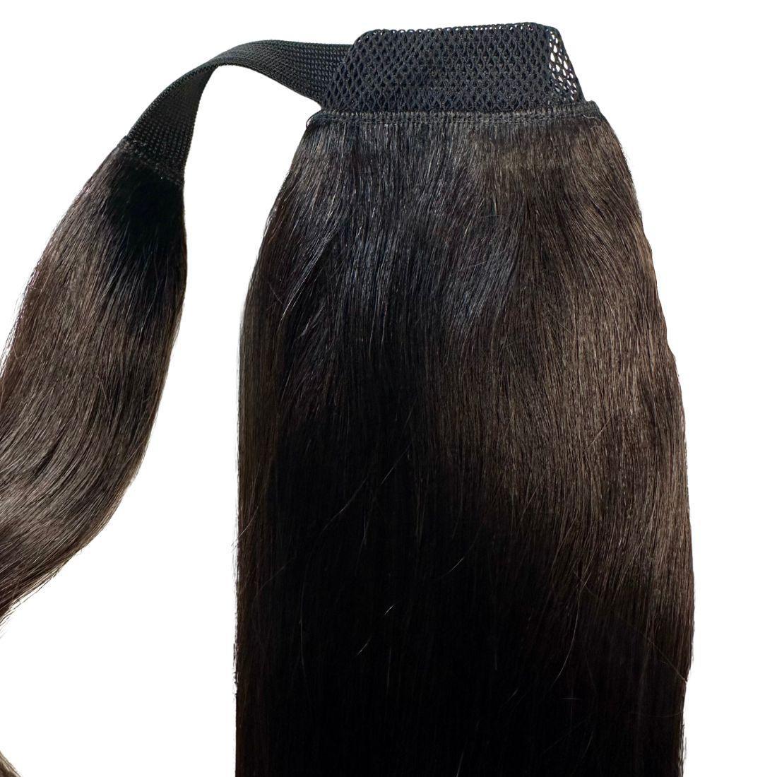 20" Natural Black Ponytail Extension shine and color detail HookedOnBundles Virgin Hair