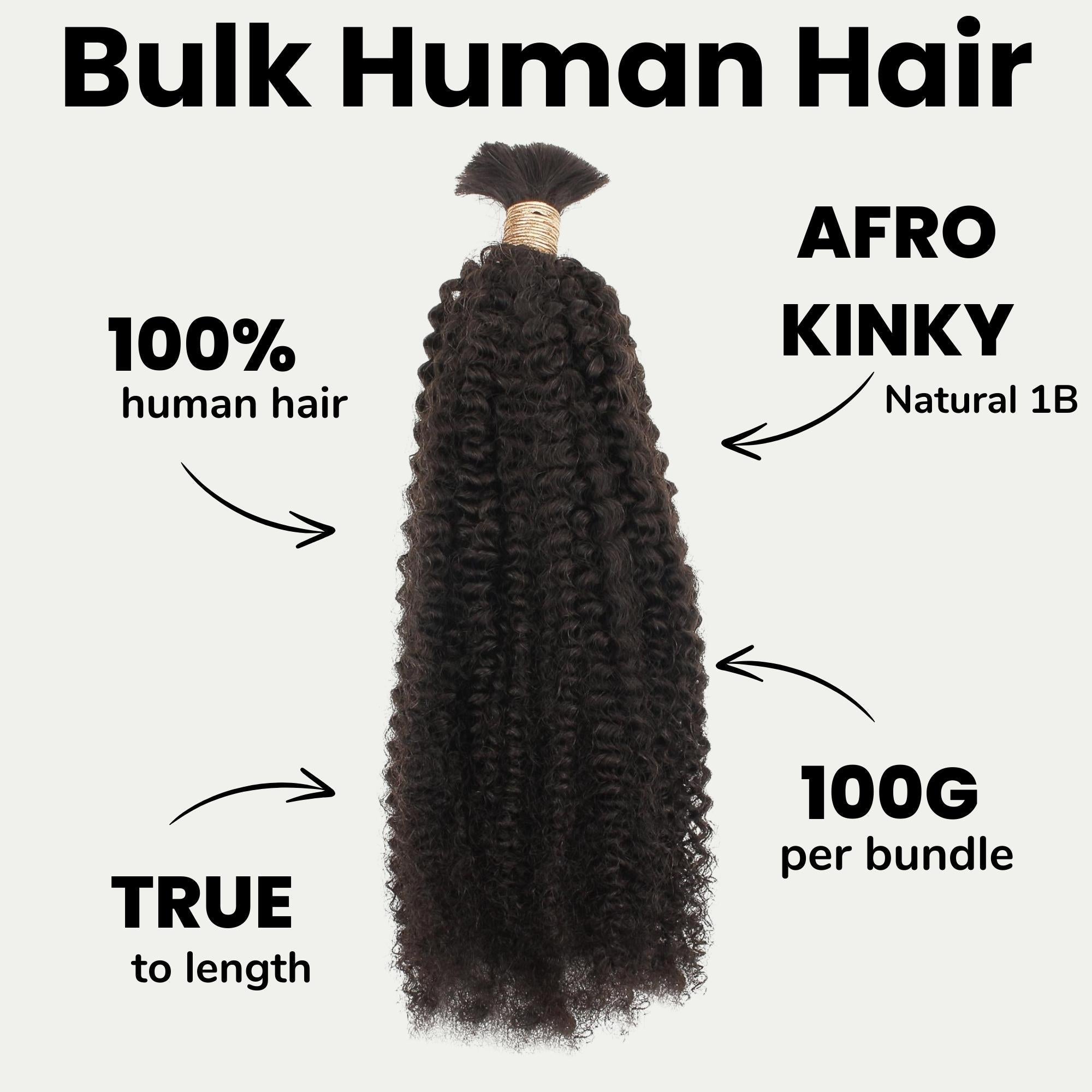 Afro Kinky Bulk 100% Human Braiding Hair - HookedOnBundles Virgin Hair HookedOnBundles Virgin Hair