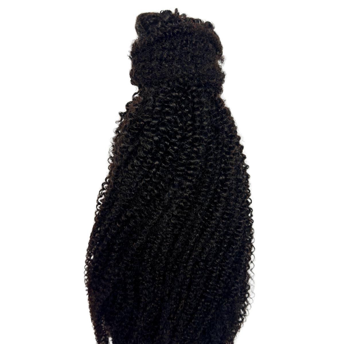 Side view showing length of Afro Kinky Curly Ponytail Extension HookedOnBundles Virgin Hair