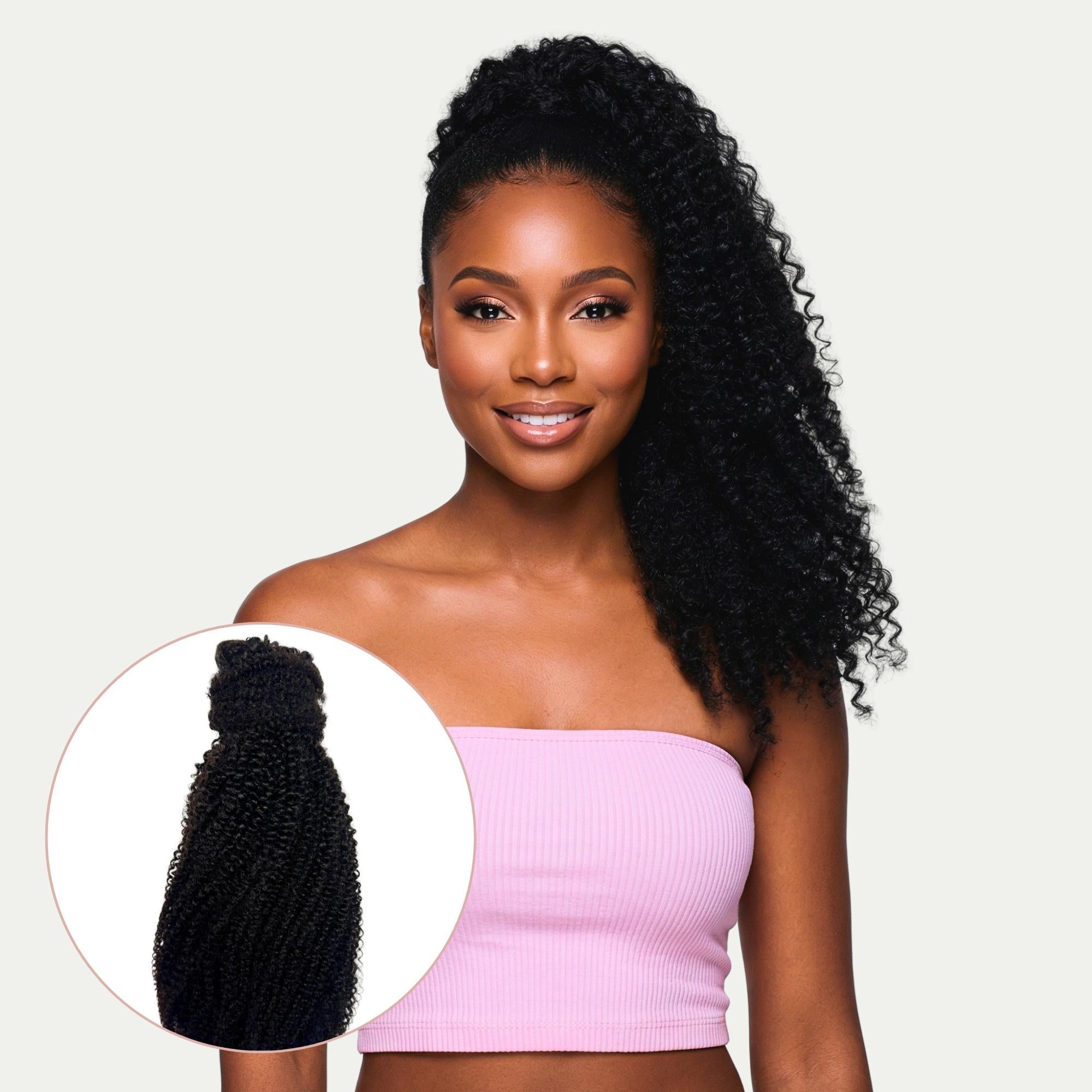 Front view of Afro Kinky Curly Human Hair Ponytail Extension - HookedOnBundles Virgin Hair HookedOnBundles Virgin Hair
