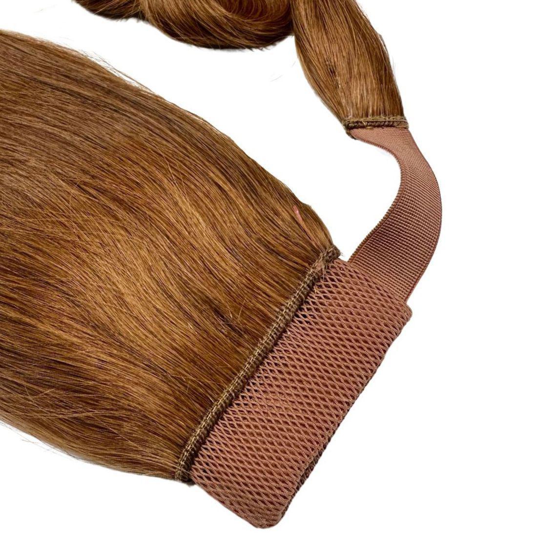 Auburn Ponytail Extension wrap-around attachment detail HookedOnBundles Virgin Hair