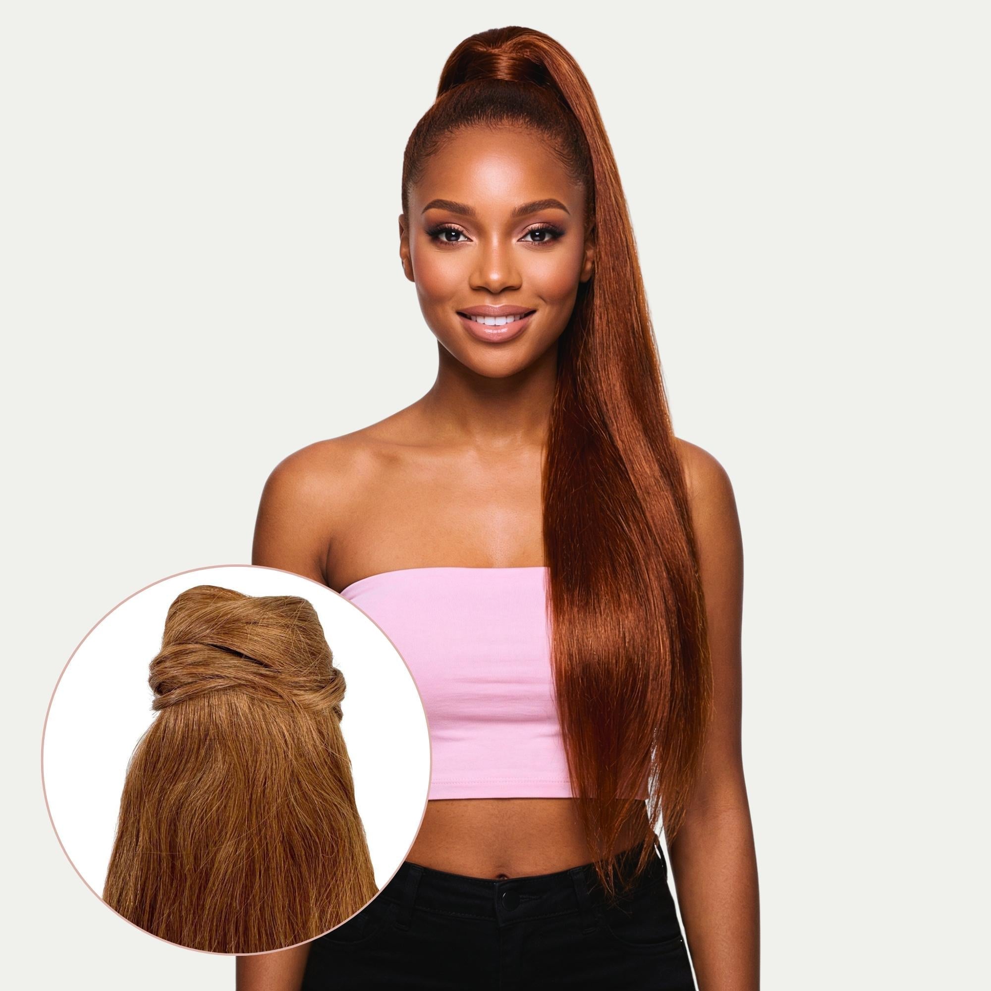 Front view of Auburn Human Hair Ponytail Extension - HookedOnBundles Virgin Hair HookedOnBundles Virgin Hair