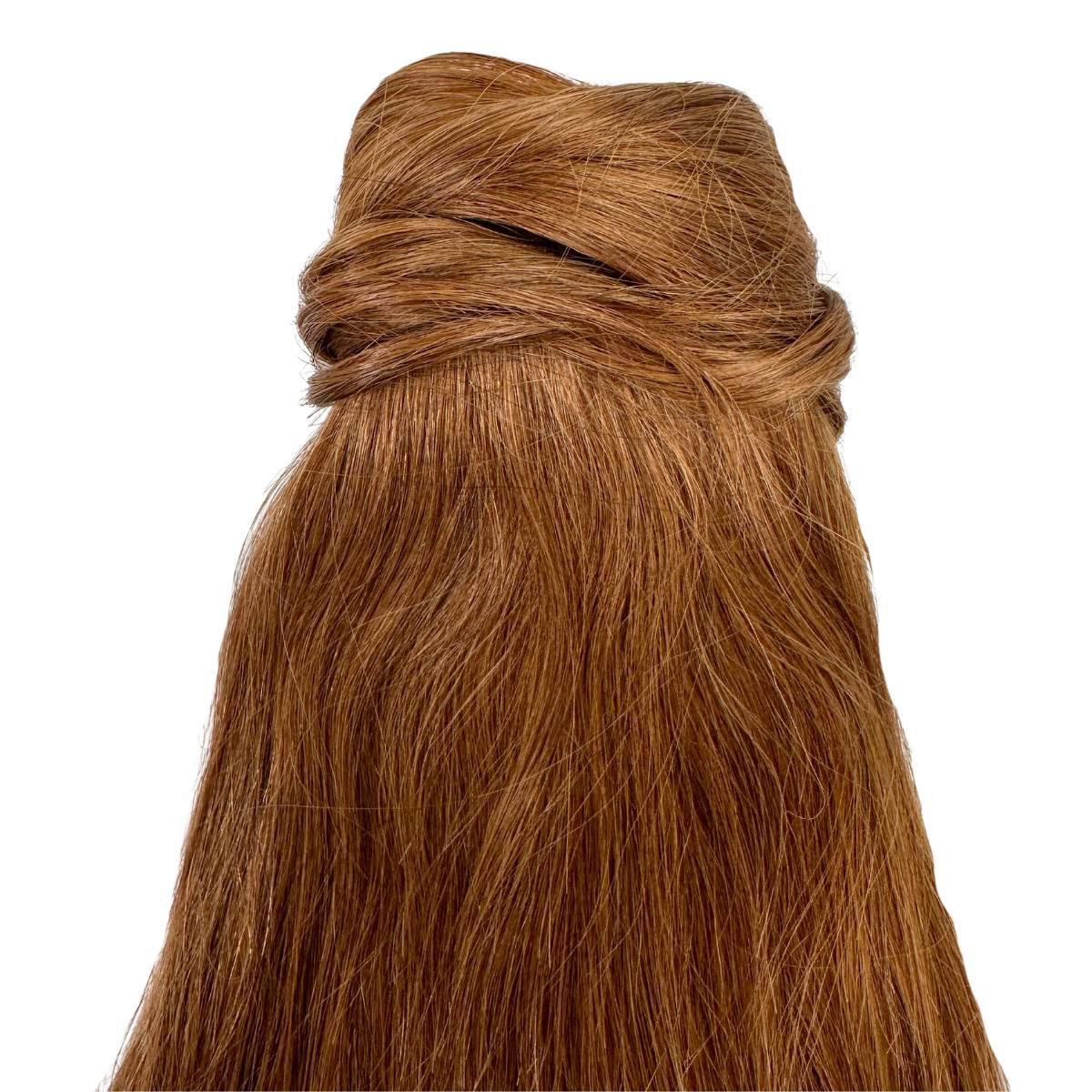 Close-up of Auburn silky hair texture and color HookedOnBundles Virgin Hair