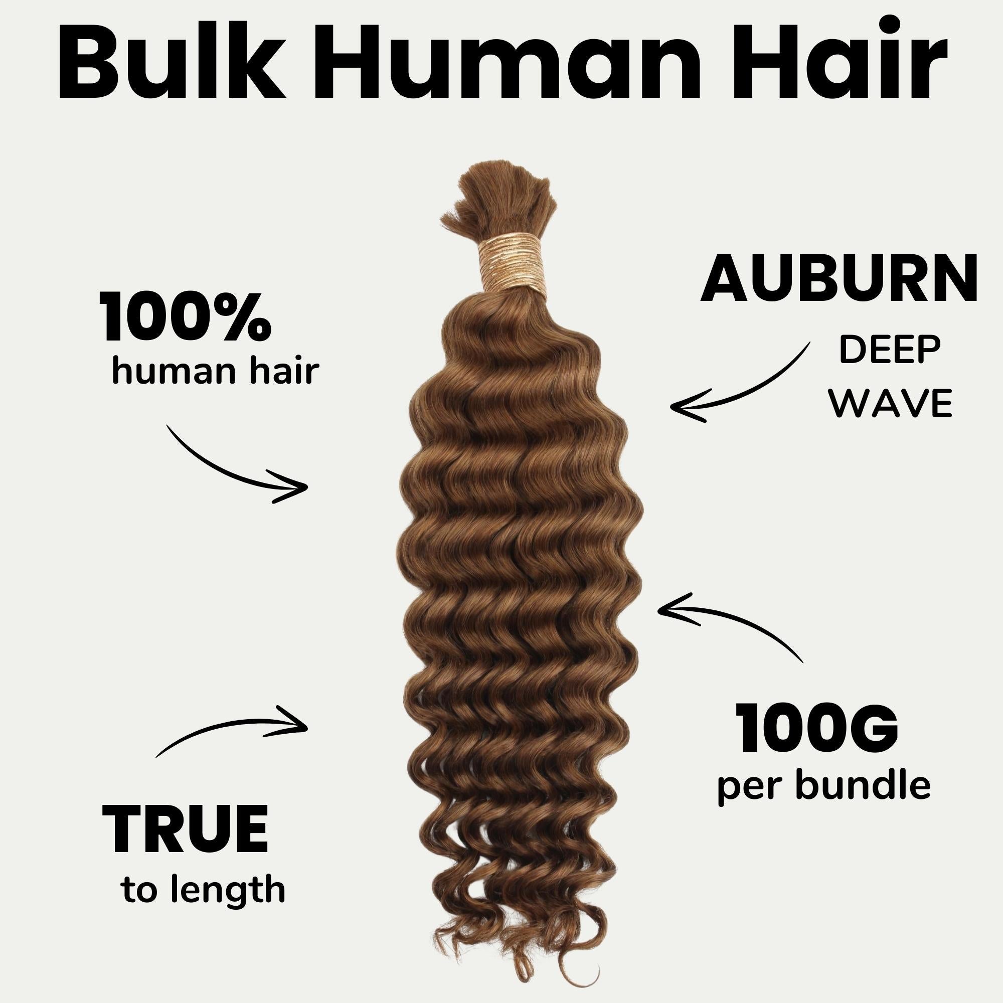 Auburn Deep Wave Bulk 100% Human Braiding Hair - HookedOnBundles Virgin Hair HookedOnBundles Virgin Hair
