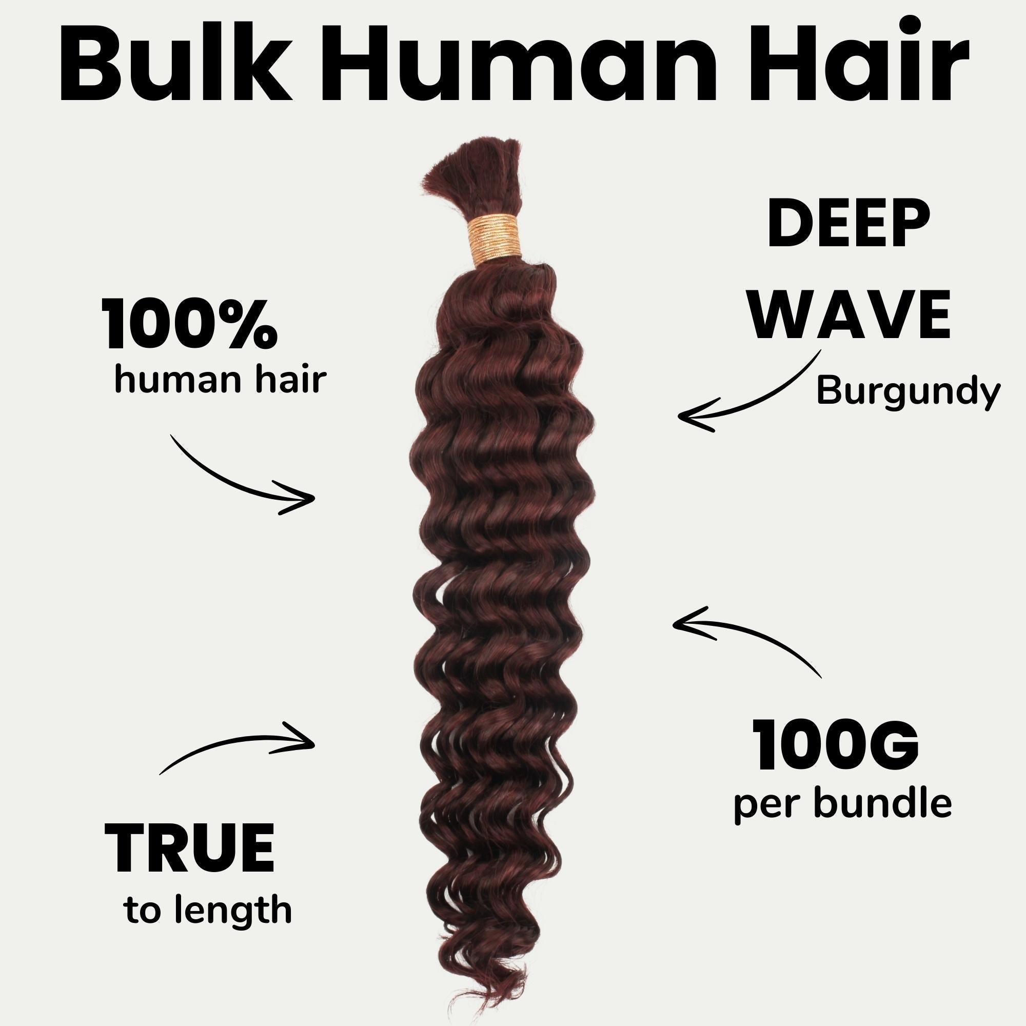 Burgundy Deep Wave Color 99J Bulk 100% Human Braiding Hair - HookedOnBundles Virgin Hair HookedOnBundles Virgin Hair