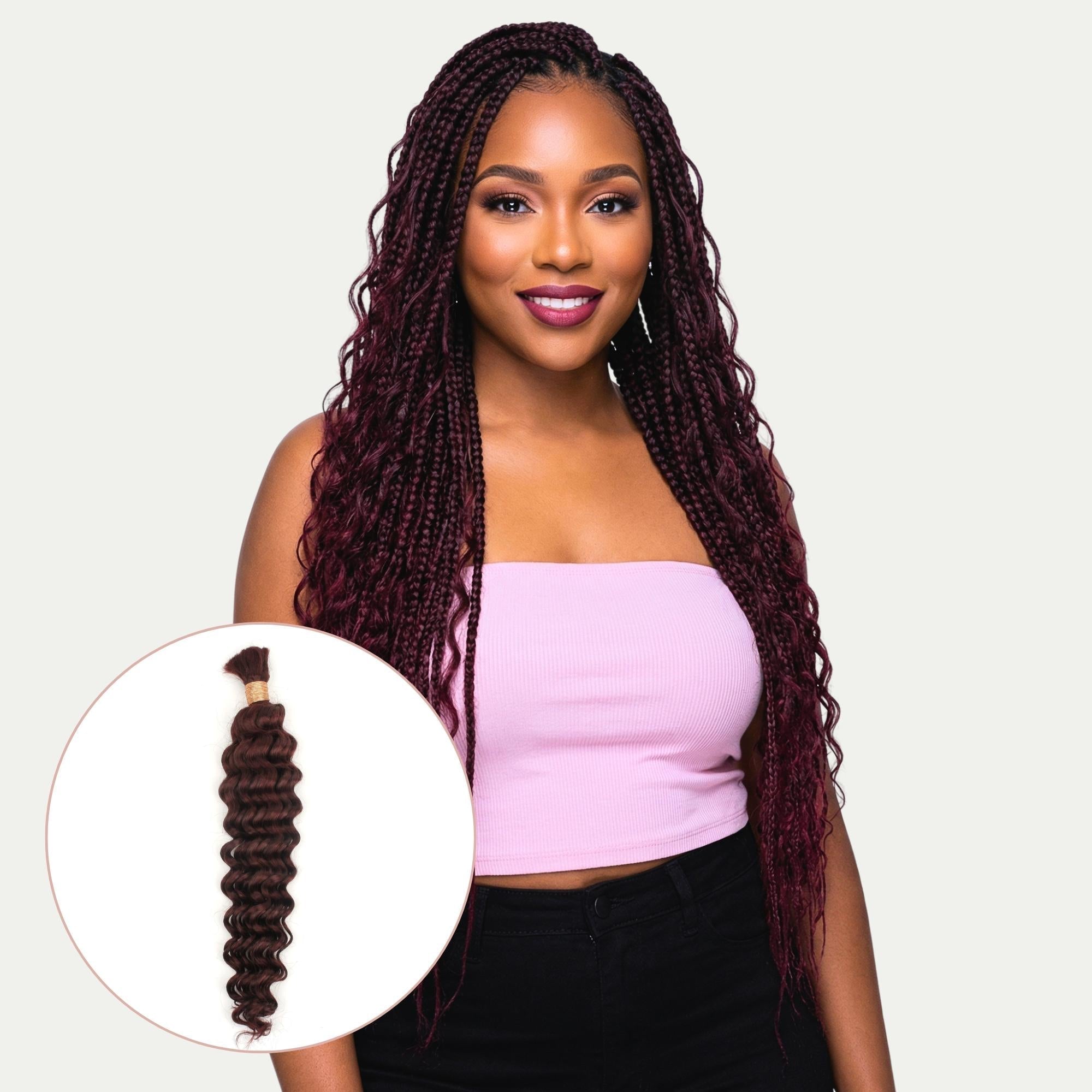 Burgundy Deep Wave Color 99J Bulk 100% Human Braiding Hair - HookedOnBundles Virgin Hair