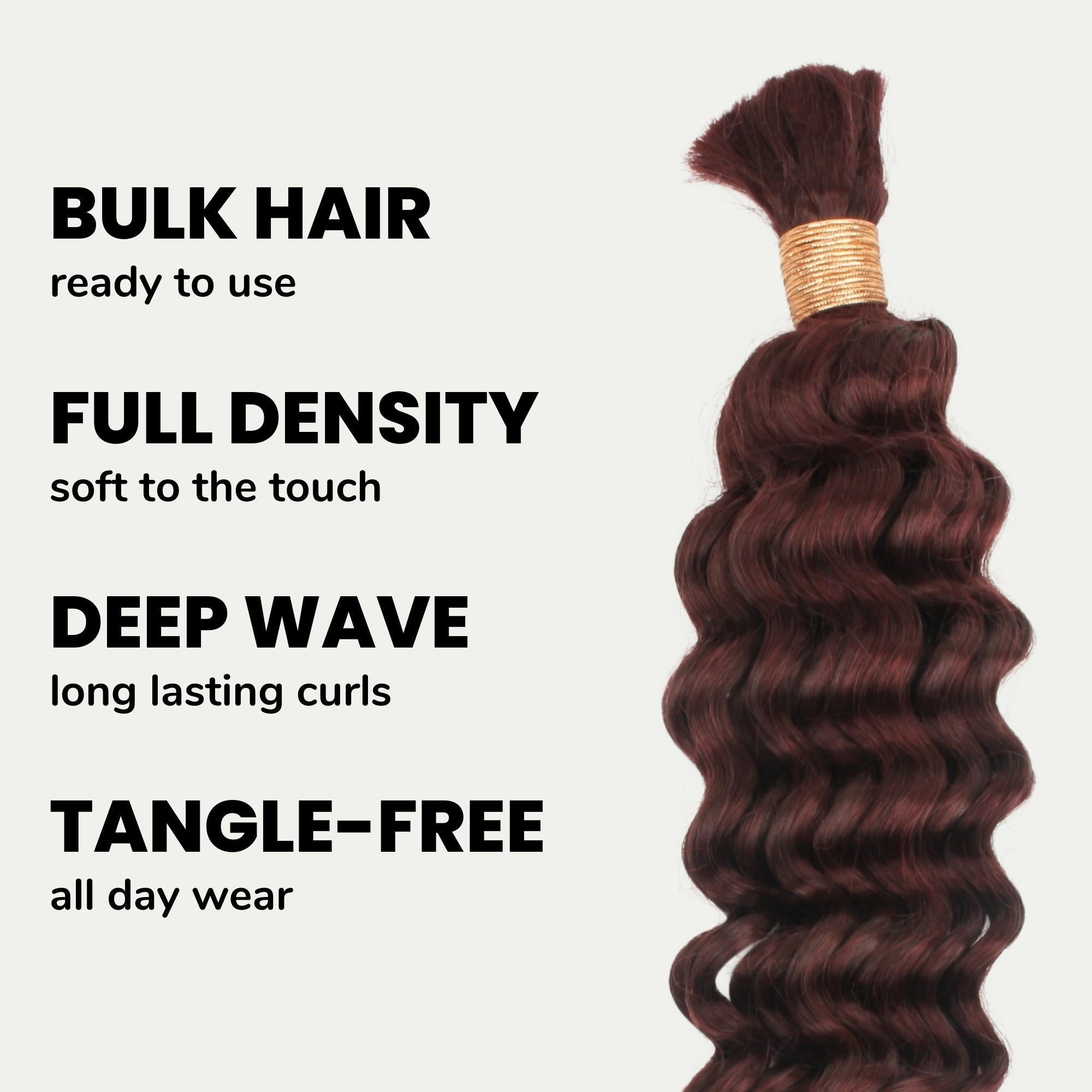 Burgundy Deep Wave Color 99J Bulk 100% Human Braiding Hair - HookedOnBundles Virgin Hair HookedOnBundles Virgin Hair