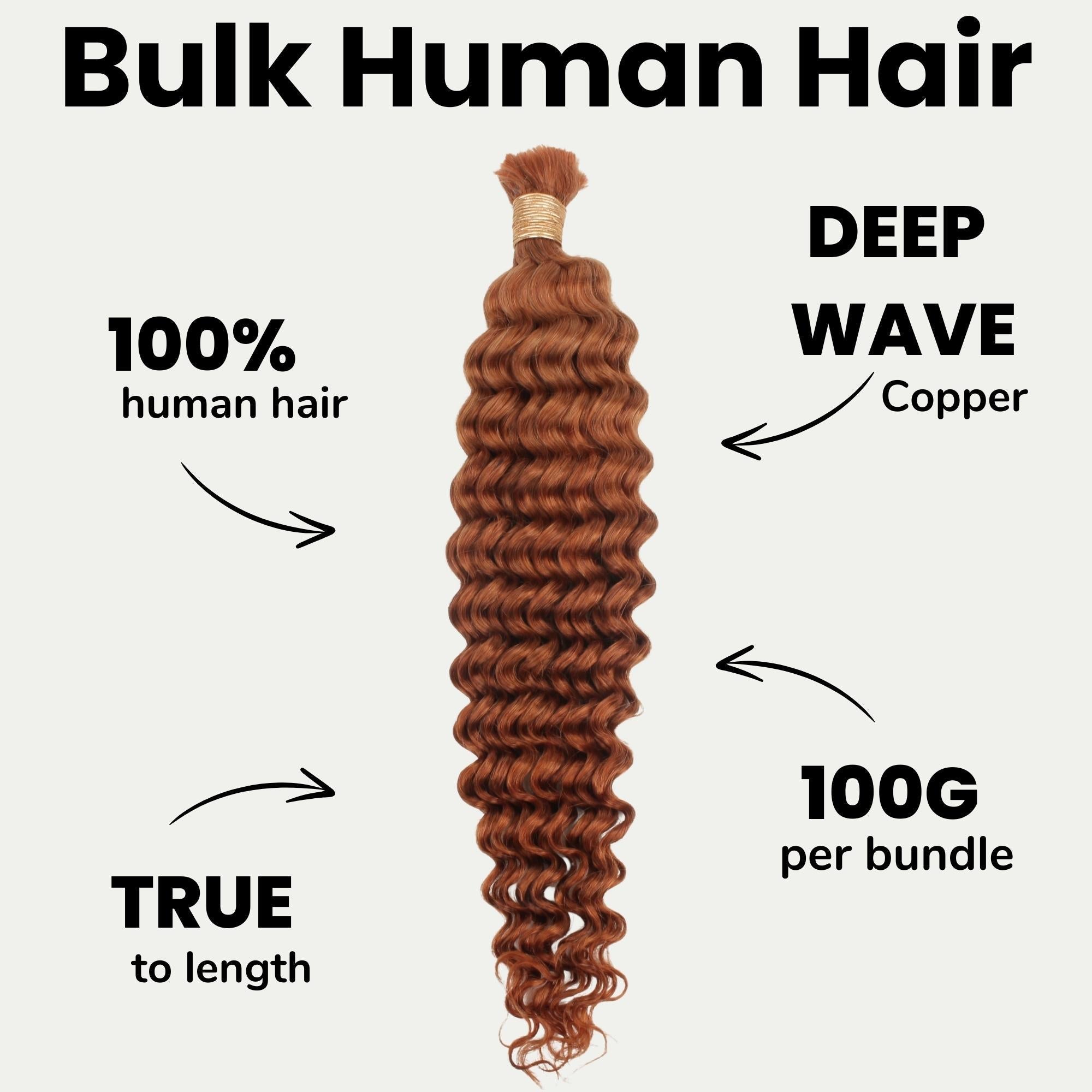 Copper Deep Wave Color 350 Bulk 100% Human Braiding Hair - HookedOnBundles Virgin Hair HookedOnBundles Virgin Hair