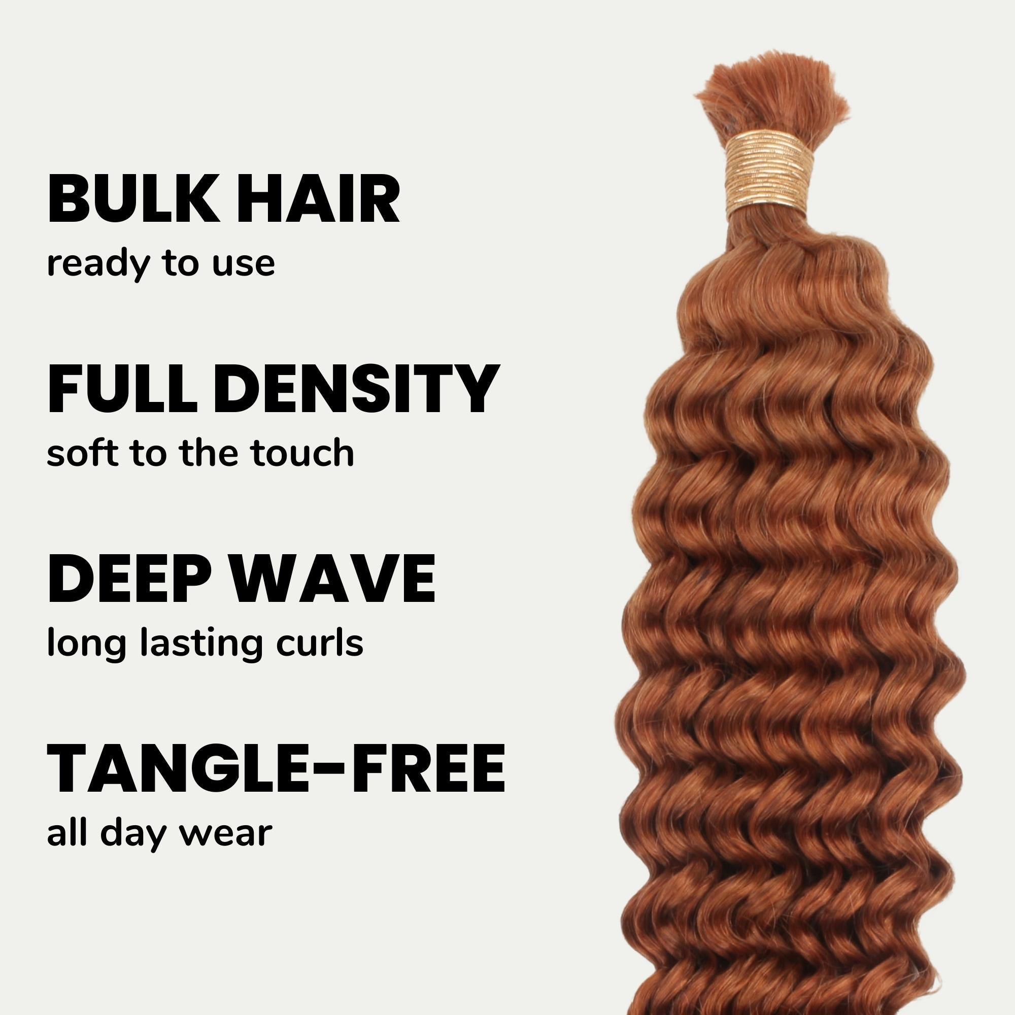Copper Deep Wave Color 350 Bulk 100% Human Braiding Hair - HookedOnBundles Virgin Hair HookedOnBundles Virgin Hair