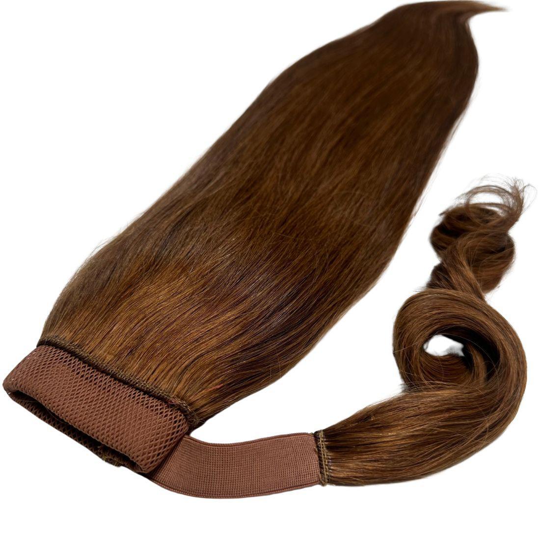 Auburn Ponytail Extension styled high pony on model HookedOnBundles Virgin Hair