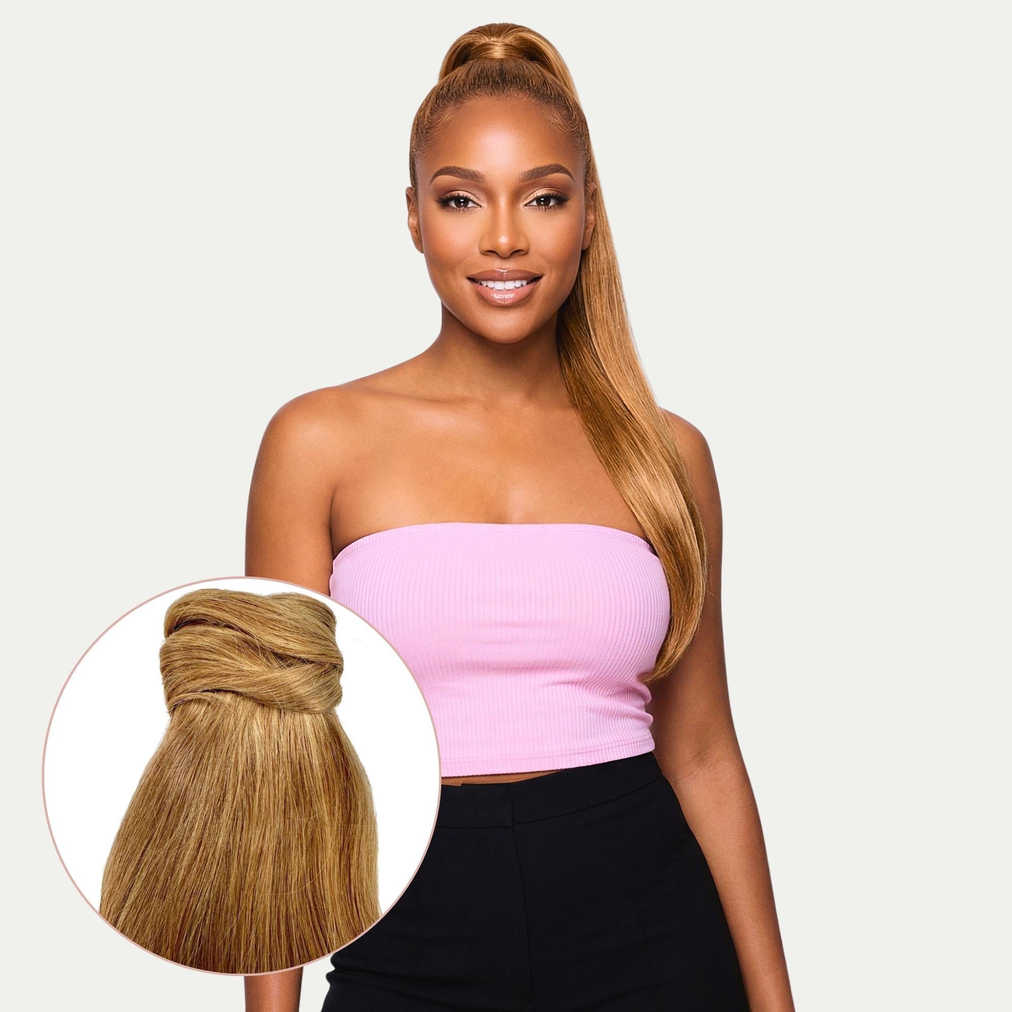 Front view of Honey Blonde Human Hair Ponytail Extension - HookedOnBundles Virgin Hair HookedOnBundles Virgin Hair