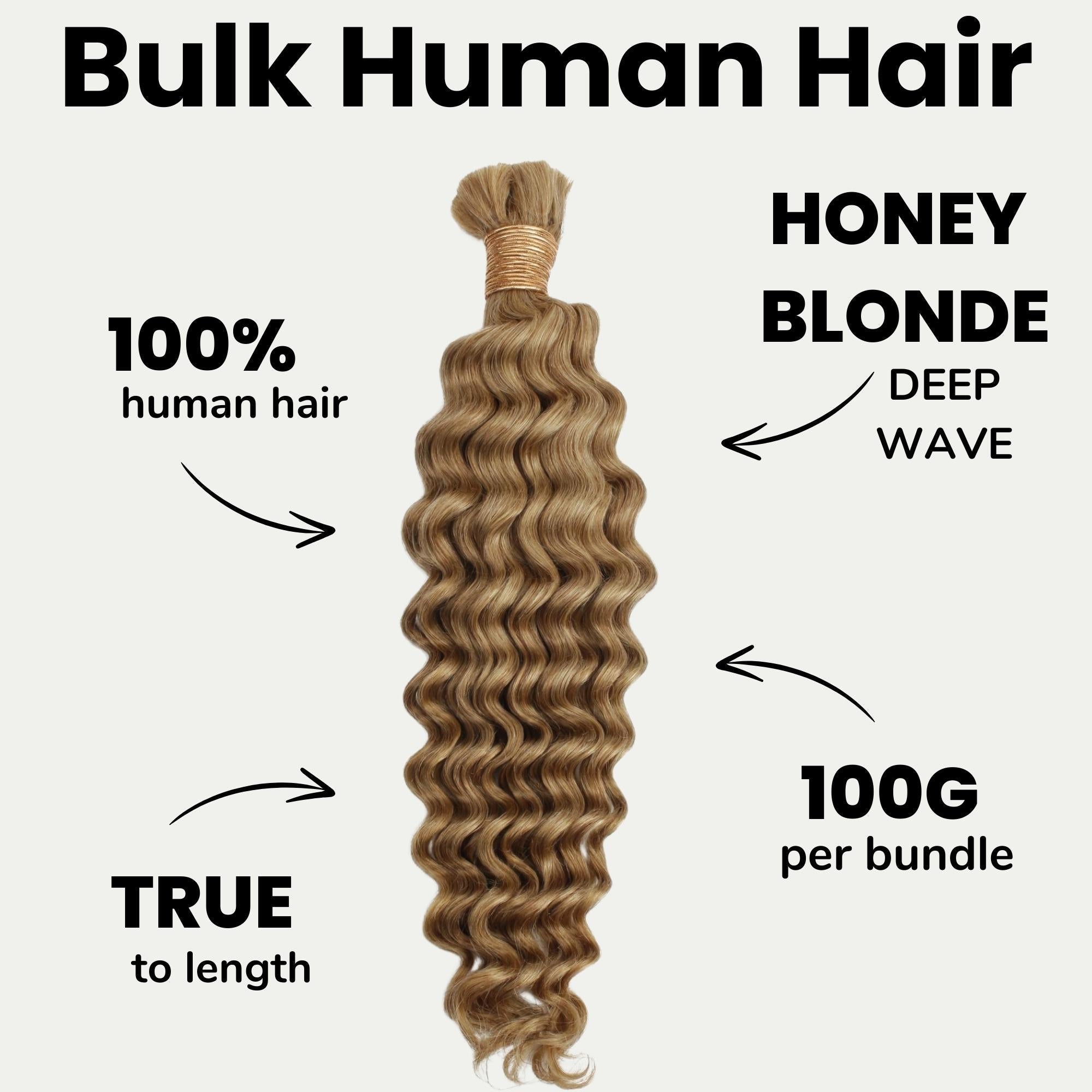 Honey Blonde Deep Wave 27 Bulk 100% Human Braiding Hair - HookedOnBundles Virgin Hair HookedOnBundles Virgin Hair