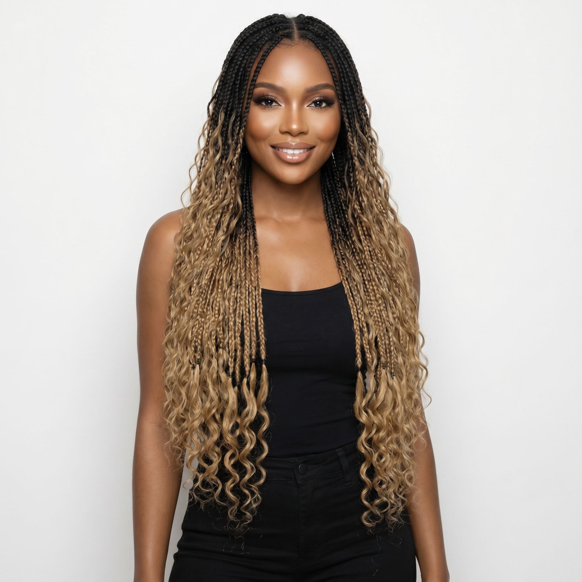Honey Blonde Ombre Deep Wave Boho Braids with Human Hair Blend - HookedOnBundles Virgin Hair HookedOnBundles Virgin Hair