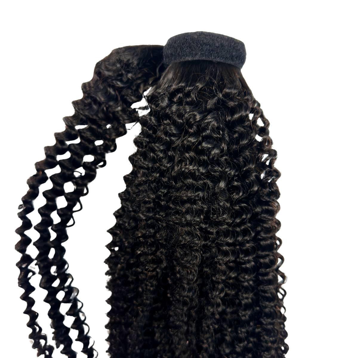 Jerry Curl Ponytail Extension styled on model HookedOnBundles Virgin Hair