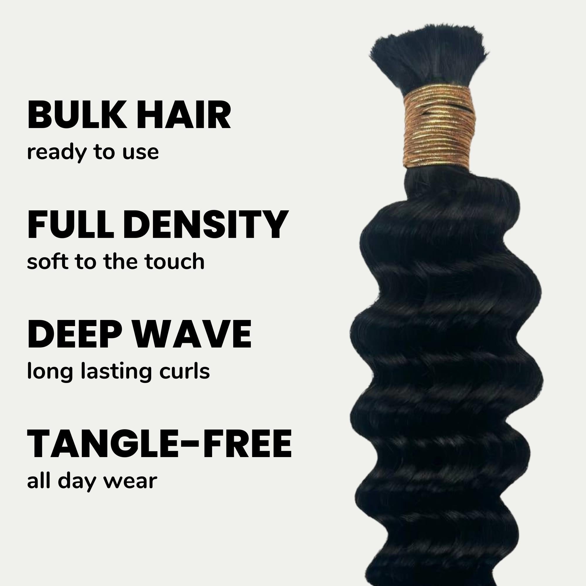 Jet Black Deep Wave Bulk 100% Human Braiding Hair - HookedOnBundles Virgin Hair HookedOnBundles Virgin Hair