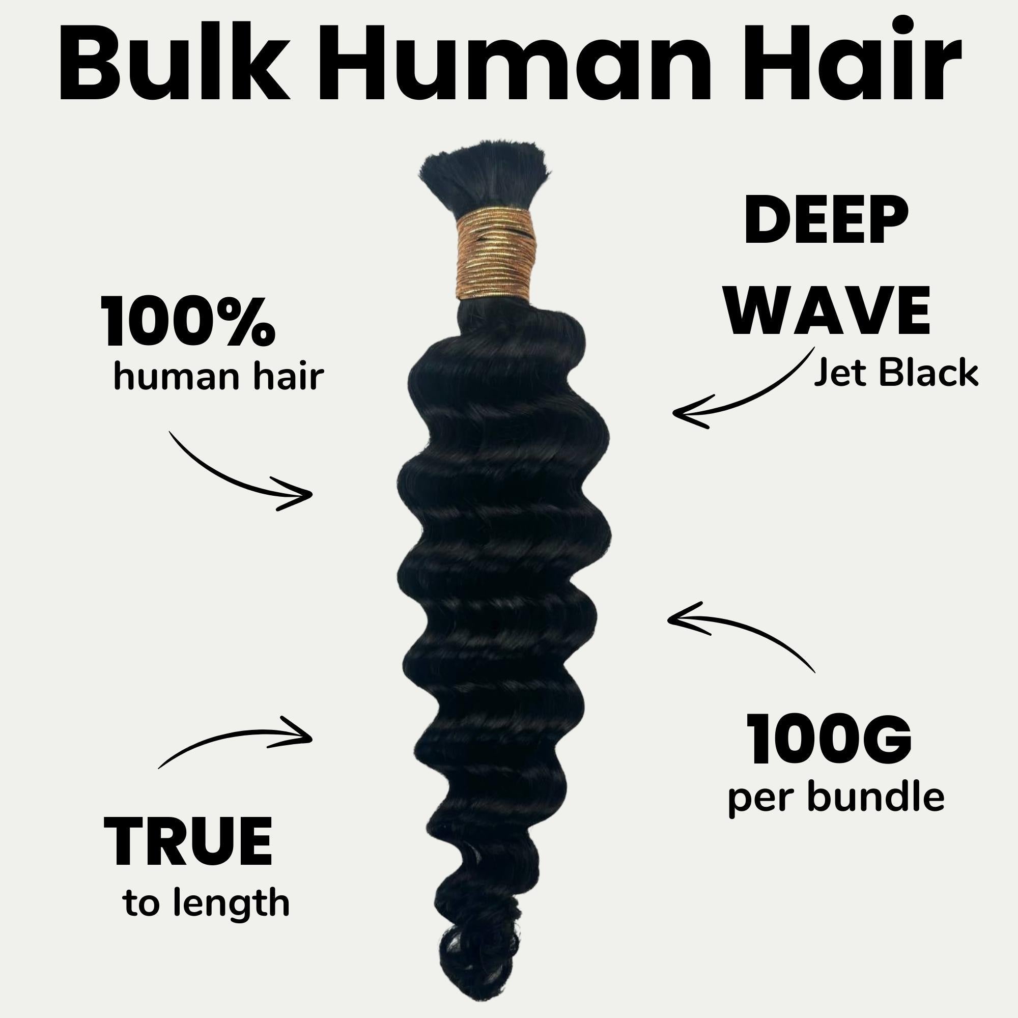 Jet Black Deep Wave Bulk 100% Human Braiding Hair - HookedOnBundles Virgin Hair HookedOnBundles Virgin Hair