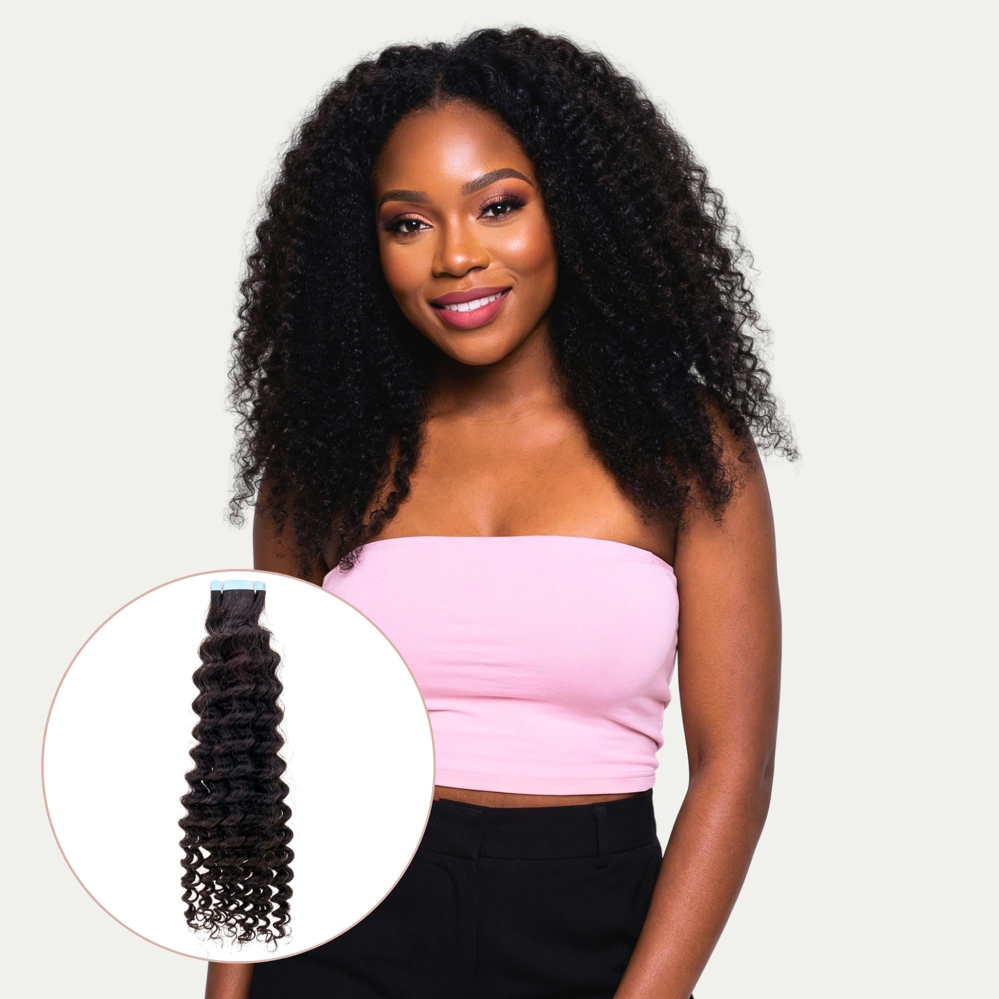 Kinky Curly 100% Human Hair Tape In Extensions - HookedOnBundles Virgin Hair