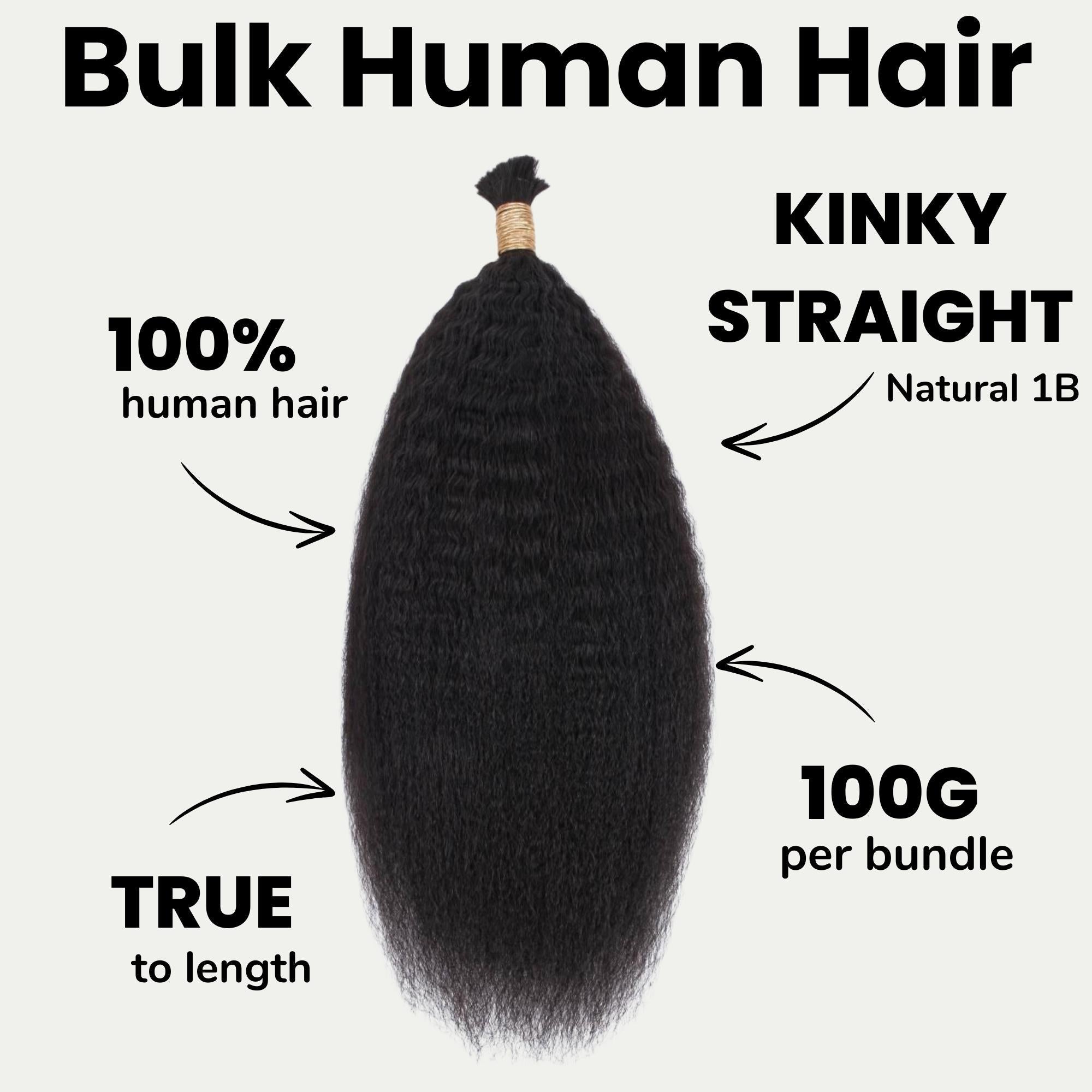 Kinky Straight Bulk 100% Human Braiding Hair - HookedOnBundles Virgin Hair HookedOnBundles Virgin Hair