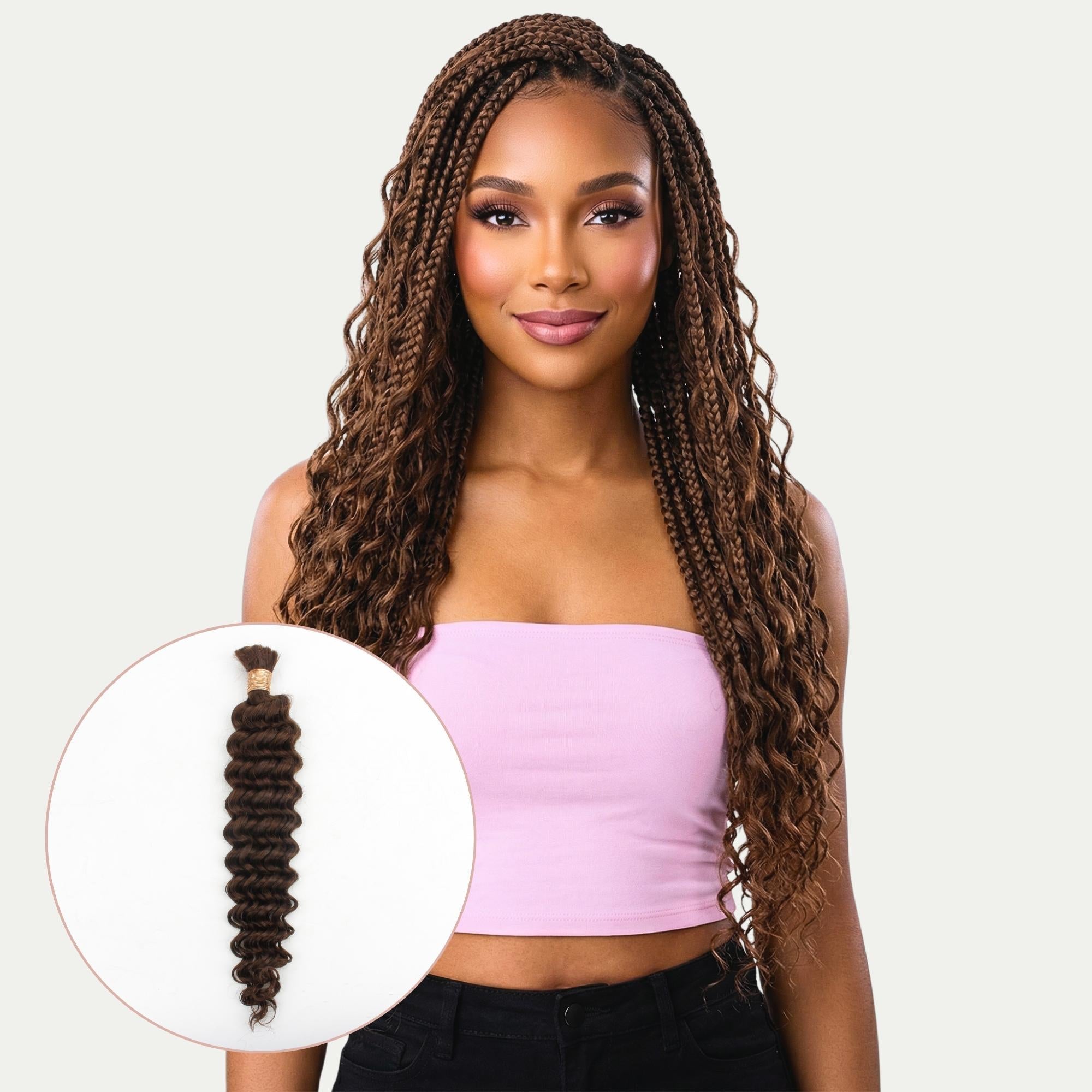 Medium Brown Deep Wave Color 4 Bulk 100% Human Braiding Hair - HookedOnBundles Virgin Hair