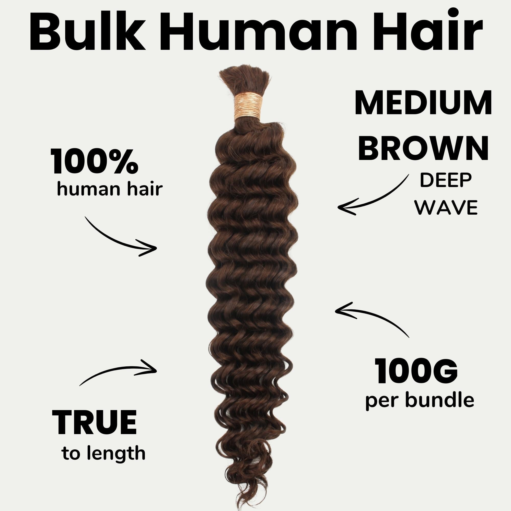 Medium Brown Deep Wave Color 4 Bulk 100% Human Braiding Hair - HookedOnBundles Virgin Hair HookedOnBundles Virgin Hair