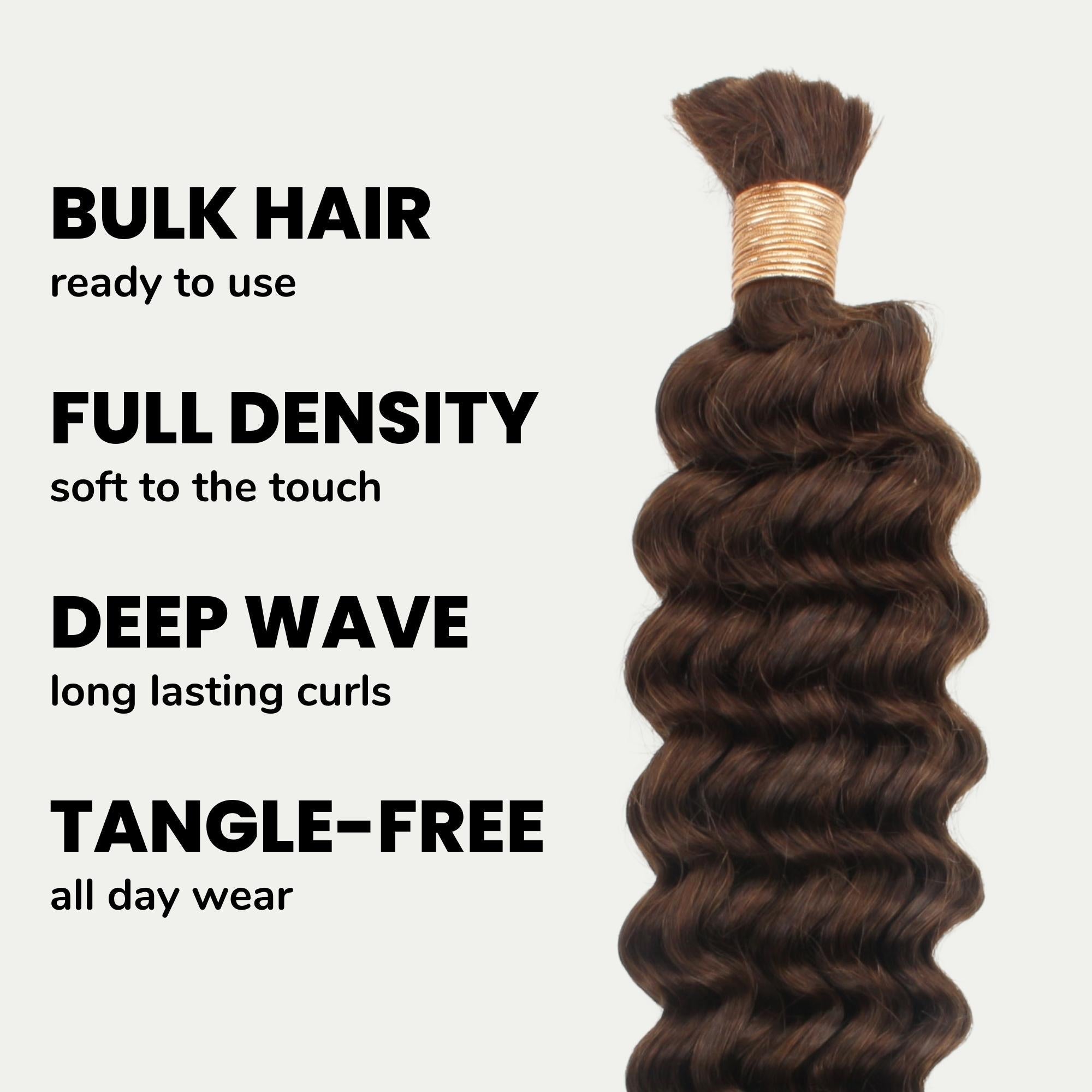 Medium Brown Deep Wave Color 4 Bulk 100% Human Braiding Hair - HookedOnBundles Virgin Hair HookedOnBundles Virgin Hair