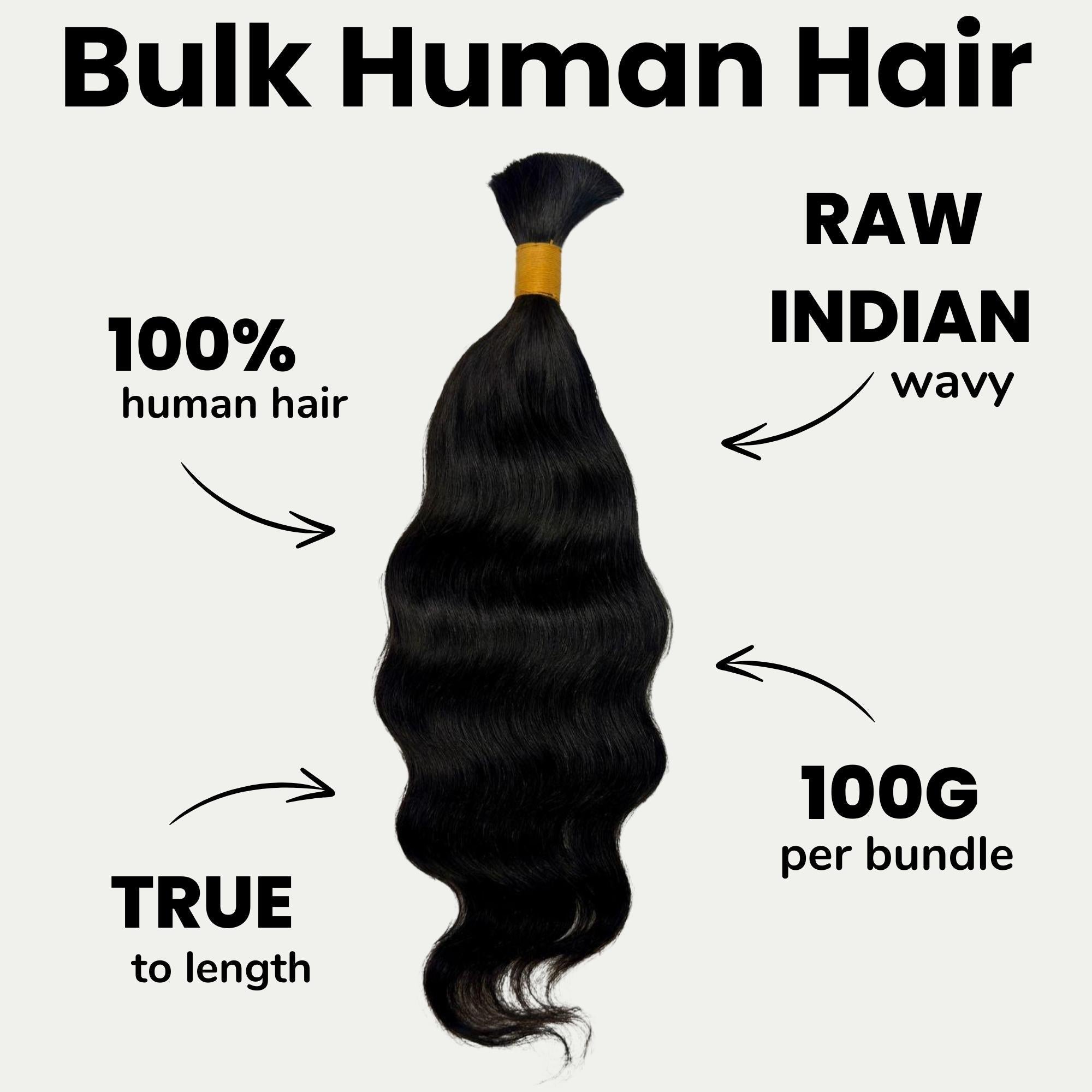 Raw Indian Wavy Bulk 100% Human Braiding Hair - HookedOnBundles Virgin Hair HookedOnBundles Virgin Hair