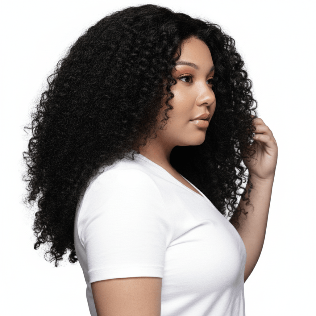 Side View of Kinky Curly Virgin Hair texture HookedOnBundles Virgin Hair