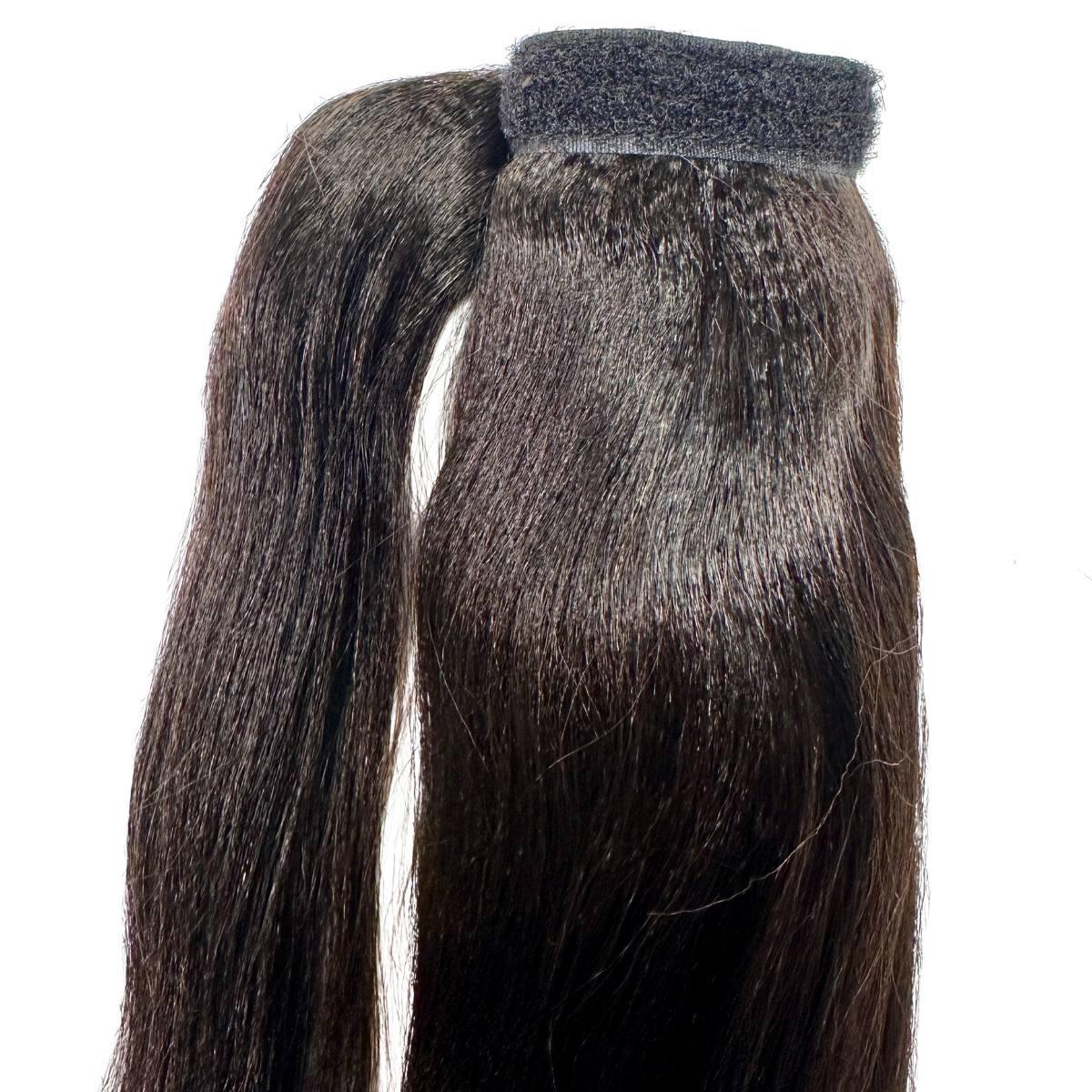 Yaki Straight Ponytail Extension styled sleek high pony on model HookedOnBundles Virgin Hair